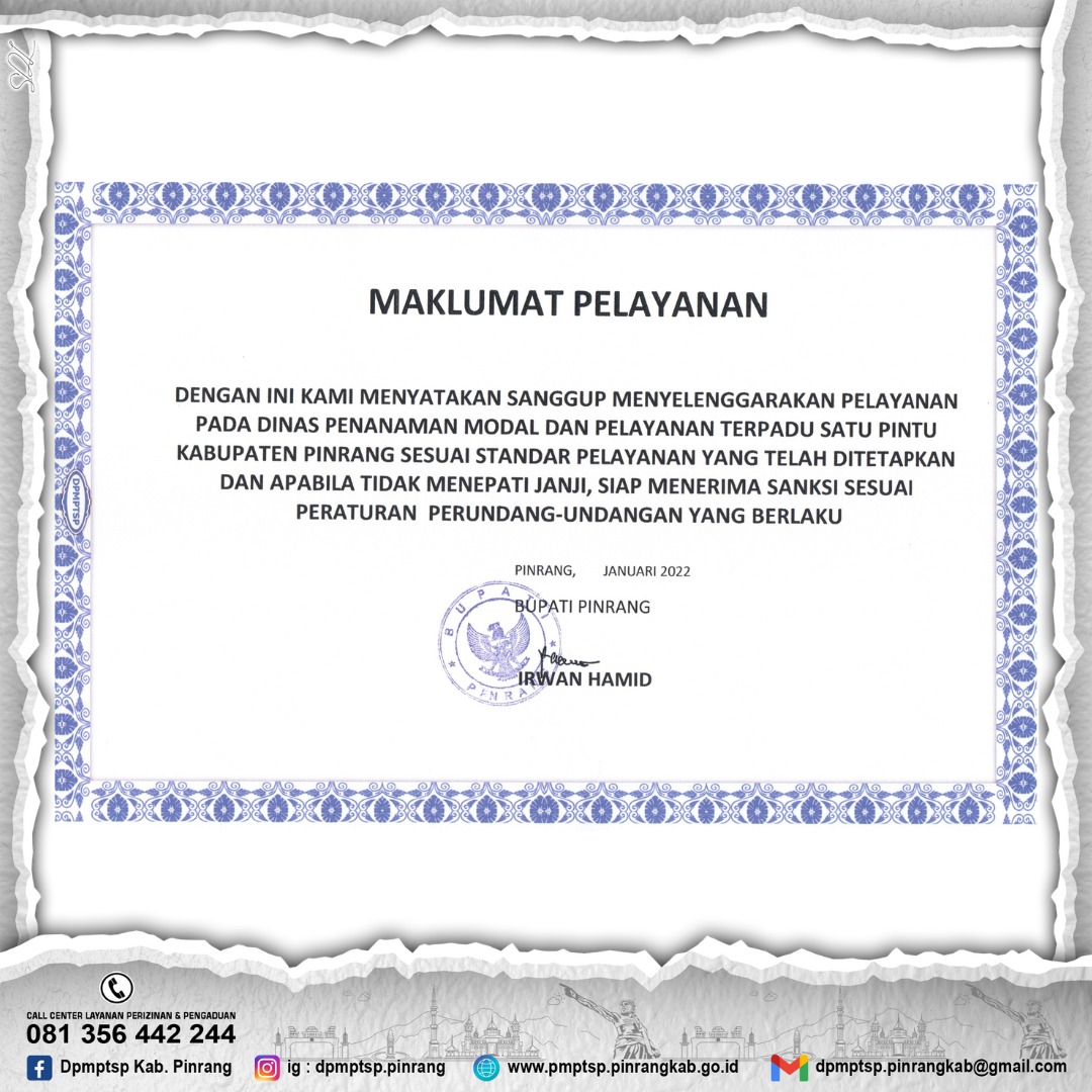 foto MAKLUMAT PELAYANAN DPMPTSP PINRANG