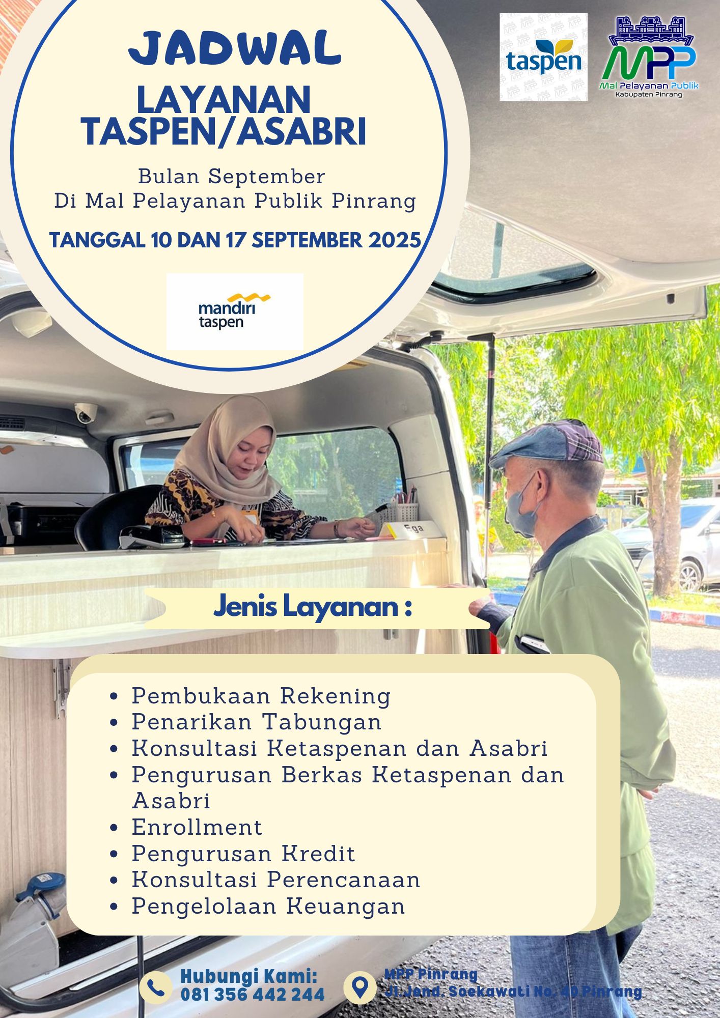 foto Jadwal Layanan Taspen Bulan September 2025 di Mal Pelayanan Publik Pinrang