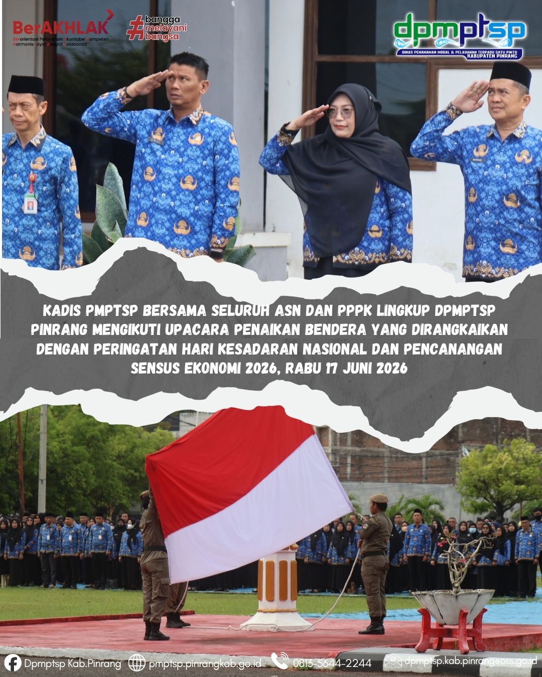 foto Kadis PMPTSP Pinrang Bersama ASN dan P3K Ikuti Upacara Hari Kesadaran Nasional dan Pencanangan Sensus Ekonomi 2026