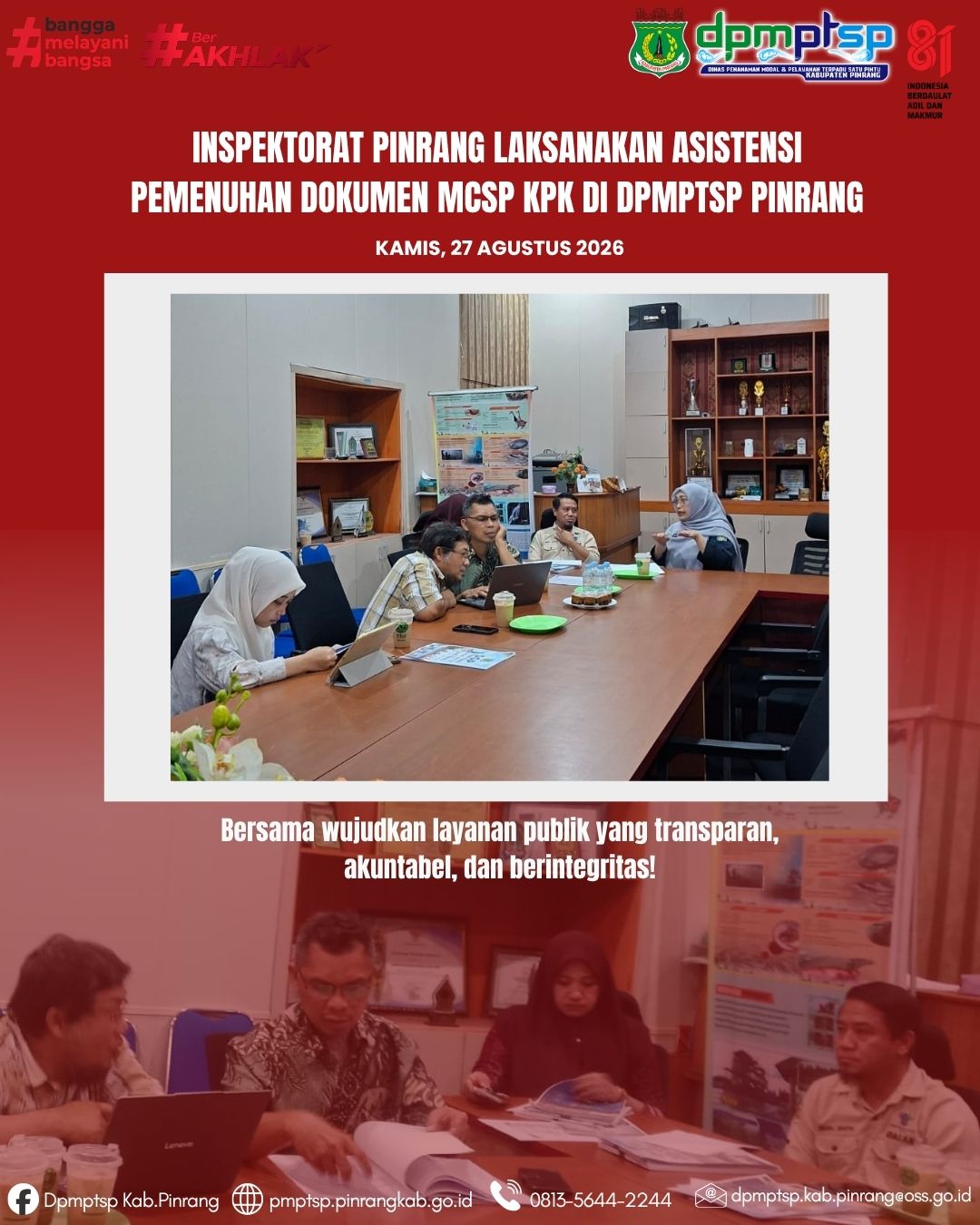 foto Inspektorat Pinrang Laksanakan Asistensi Pemenuhan Dokumen MCSP KPK di DPMPTSP Pinrang